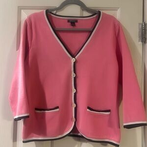 Women’s pink, navy and white button up cardigan sweater